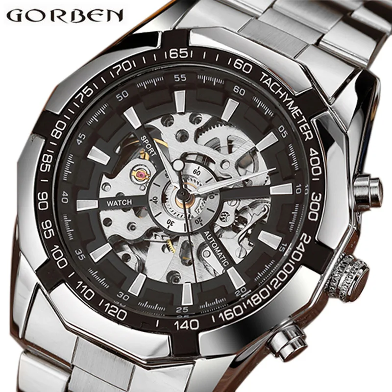 

Skeleton Sports Automatic Stainless Steel Bracelet Chinese Mechanical Wrist Watches Mens Luxury Top Brand Gold Black Silver Gift