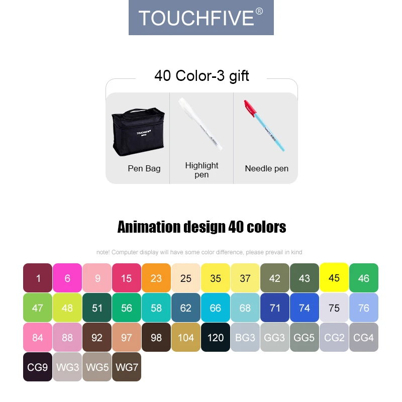 40 animation design TouchFIVE 30/40/60/80/168 набор цветных маркеров с двойным наконечником, спиртовая основа, хорошее смешивание чернил, профессиональное качество для рисования скетчей, манги, аниме - Цвет: 40 animation design