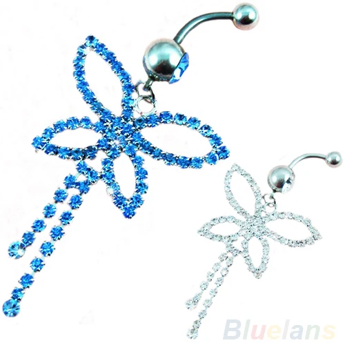 Стальные Стразы Бабочка пупка Кольцо пирсинг ювелирные изделия 008R|body piercing
