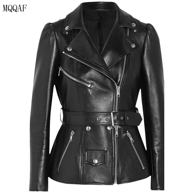 MQQAF2018 Новый модный стиль нагрудный пояс с длинным рукавом пальто на молнии