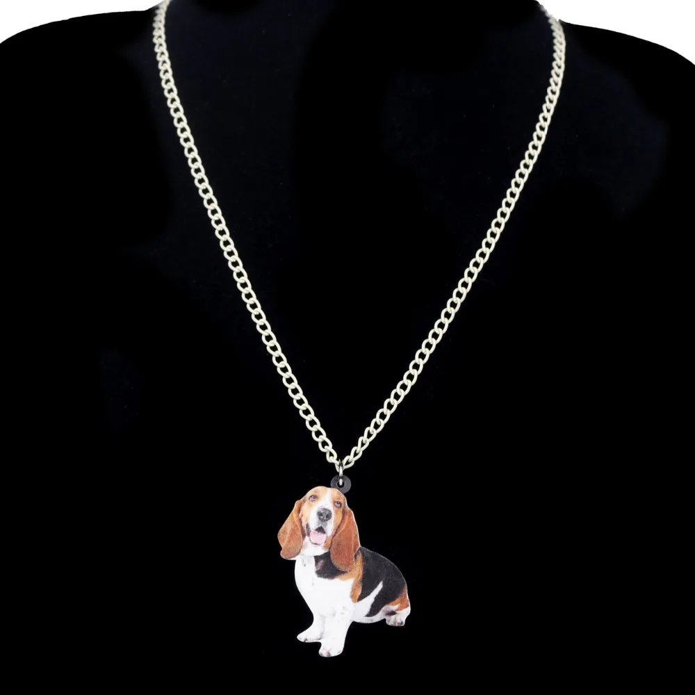 Bonsny массивный акриловый Basset Hound Подвеска для ожерелья для собак цепочка чокер ювелирные изделия в виде животных для женщин девочек любителей питомцев подарок