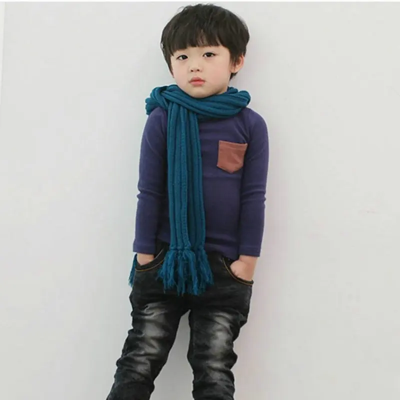 Футболка с длинным рукавом круглым вырезом и карманами|girls shirts|girls longingboys long sleeve tee