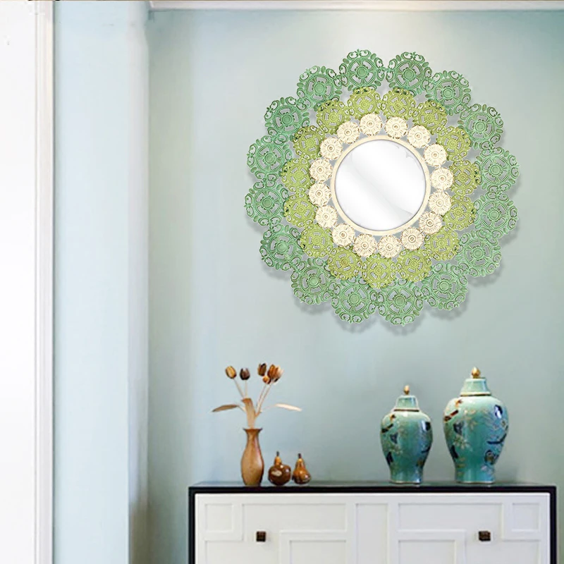 

American Wrought Iron Decorative Mirror Wall Mural Ornaments Home Livingroom Wall Hanging Crafts Decoration Hotel Wall Sticker