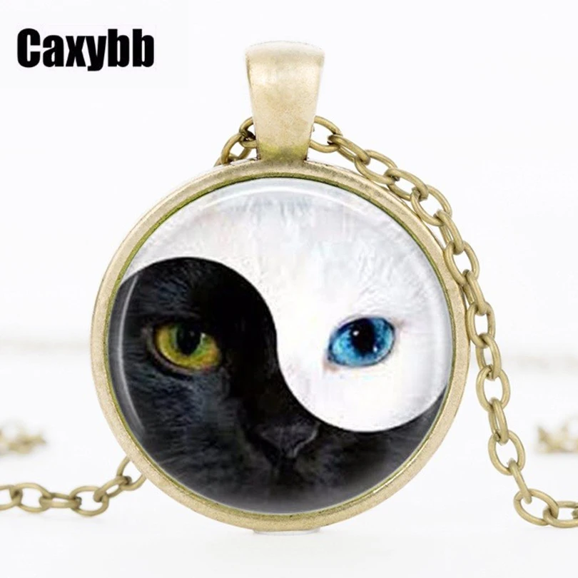 Ожерелье Caxybb с подвеской в виде кошки Инь-Янь для мужчин и женщин колье круглой