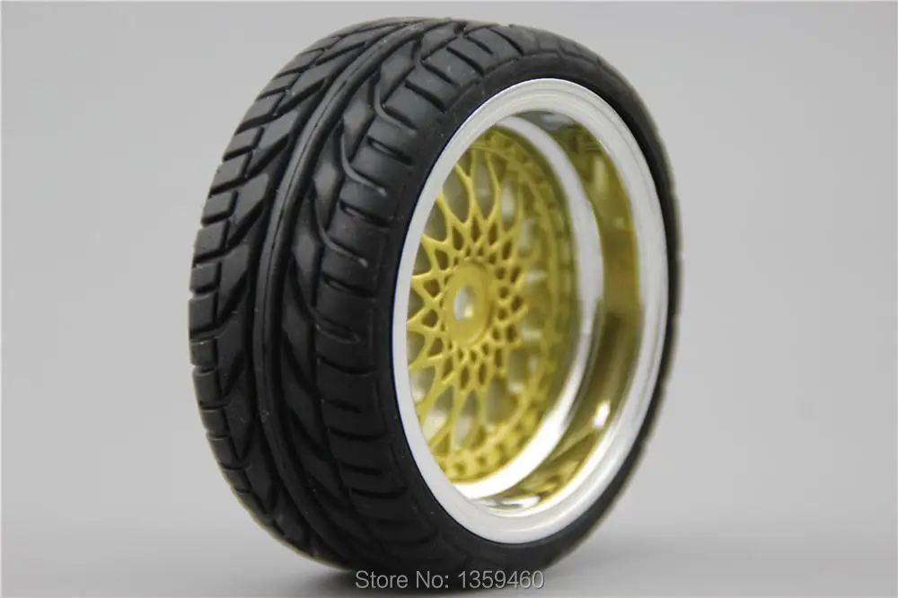 4 шт. 1/10 RC мягкие резиновые Touring шин Обод колеса с шиной Y12CG (хром + золото) 3/6/9 мм