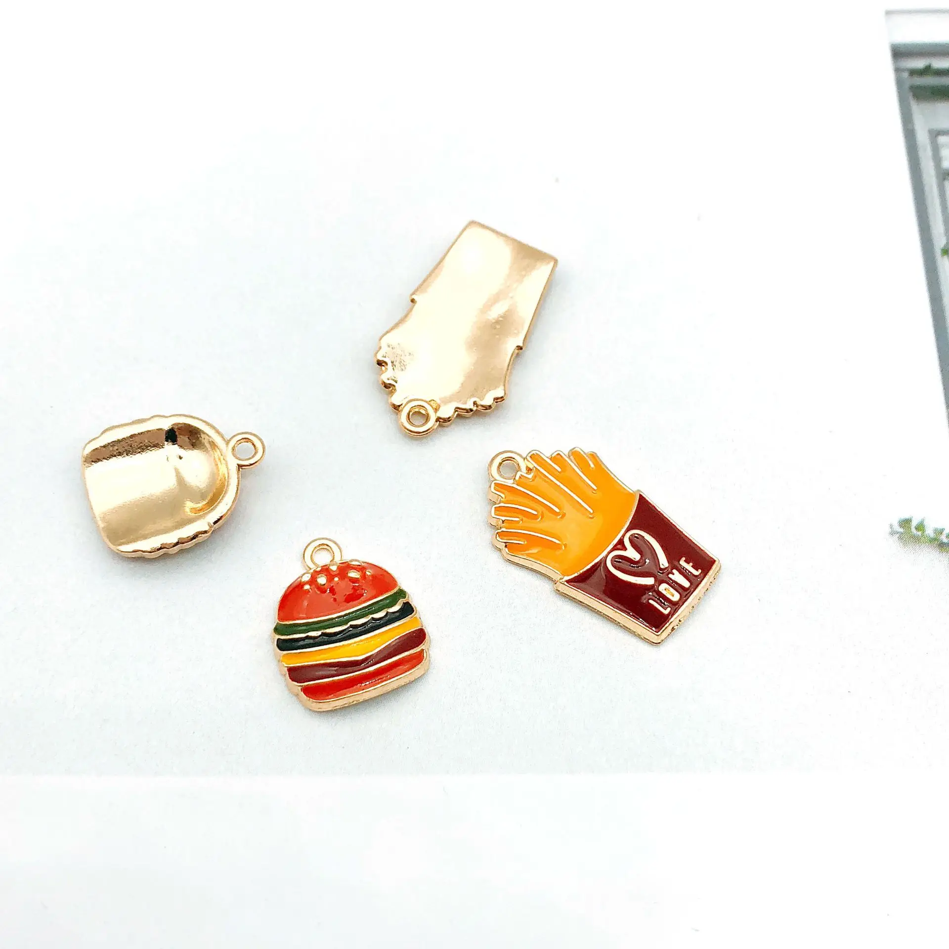 10pcs Fashion Jewelry Enamel Love French Potato Fries Chips Shape Charms Hamburger Pendant Earrings Handmade DIY Material | Украшения и