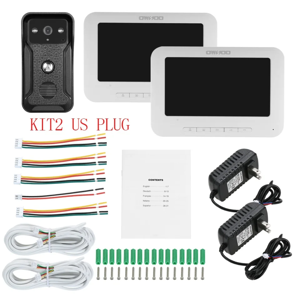 KIT2 US Plug OWSOO 7 дюймов проводной телефон видео домофон с IR-CUT непромокаемые открытый проводной дверной звонок камера, поддержка дистанционного разблокировки - Цвет: KIT2 US Plug