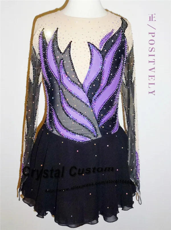 

Purple Figure Skating Competition Dress Customized With Colorful Strips New Brand Ice Skating Dress DR3142