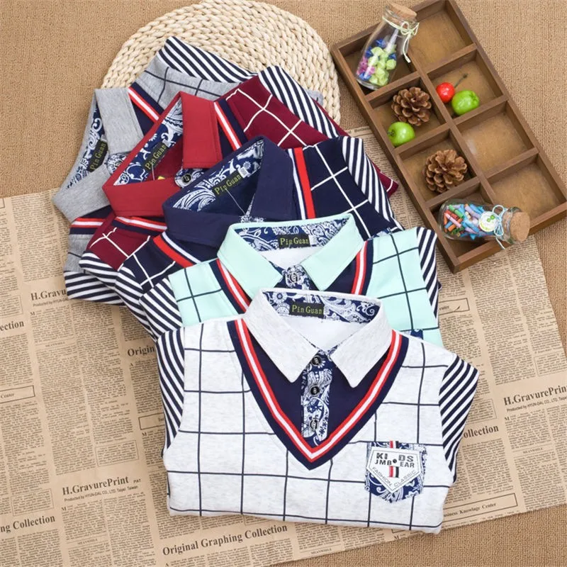 Весна Осень брендовые рубашки для мальчиков Blusas Повседневные детские топы футболки детская одежда Блуза для мальчика рубашка 1 шт. хлопок детская одежда От 2 до 13 лет