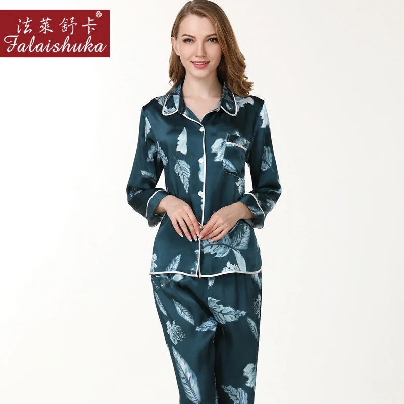 Womens Silk Satin Pajamas Set 2019 woman silk long sleeve tops and full length pants set Sleepwear Set Nightwear Loungewear