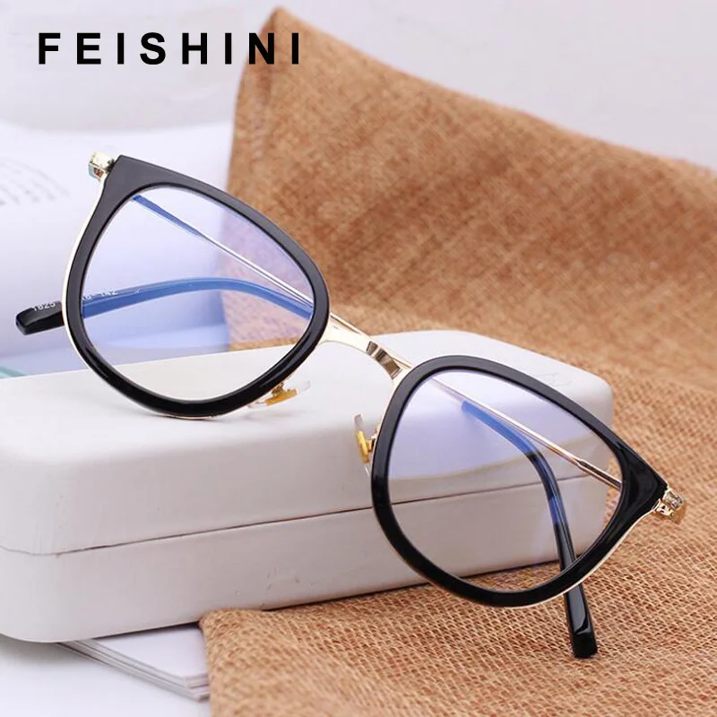 

Feishini Brand Myopia Big Face Eyeglasses frames Glasses Clear Lens Vision Square Glasses Frame Women Vintage Transparent 2019