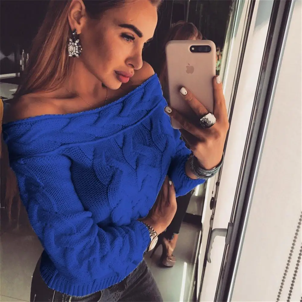 2008 Autumn and Winter New Sweater Women's One-Character Collar Flax Open Shoulder Knitted | Женская одежда