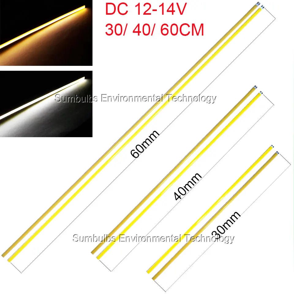 Фото 10 шт./лот Sumbulbs 300x6 мм 400x6 мм 600x6 мм длинная светодиодная полоса COB 20 Вт 17 Вт 14 Вт DC12-14V гибкая 60 см 40 см 30 см COB лампа №2