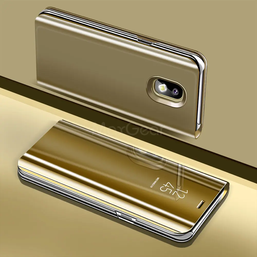 Golden Умный зеркальный чехол MaxGear для samsung Galaxy J3, J4, J6, J7, J8, откидной Чехол для samsung J3, J5, J7 Pro, кожаный чехол с подставкой - Color: Golden