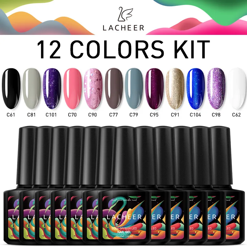 12PCS SET Lacheer УФ-гель для ногтей набор нужна Светодиодная лампа Гибридный гвоздь лак Полупостоянный УФ Гель-лак для ногтей Набор лаков длительного действия гель - Цвет: 12PCS SET