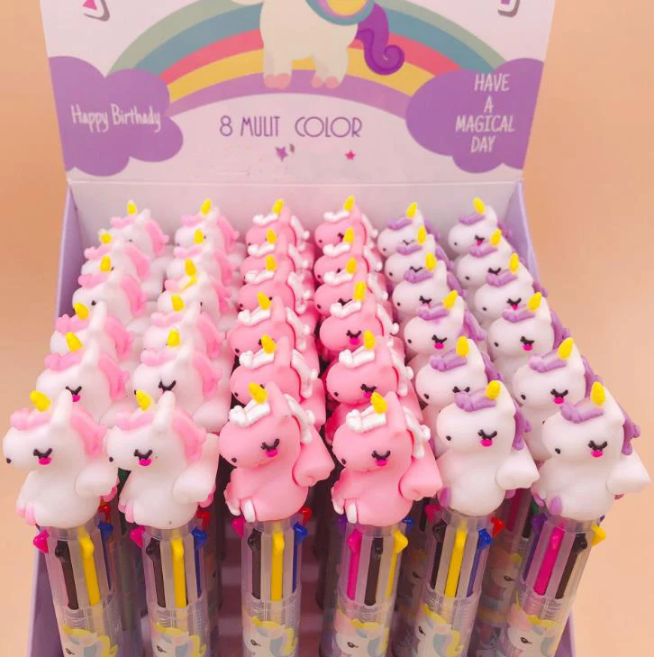 3 шт./компл. Kawaii животные Единорог силикон 8 цветов пресс шариковые ручки Школа