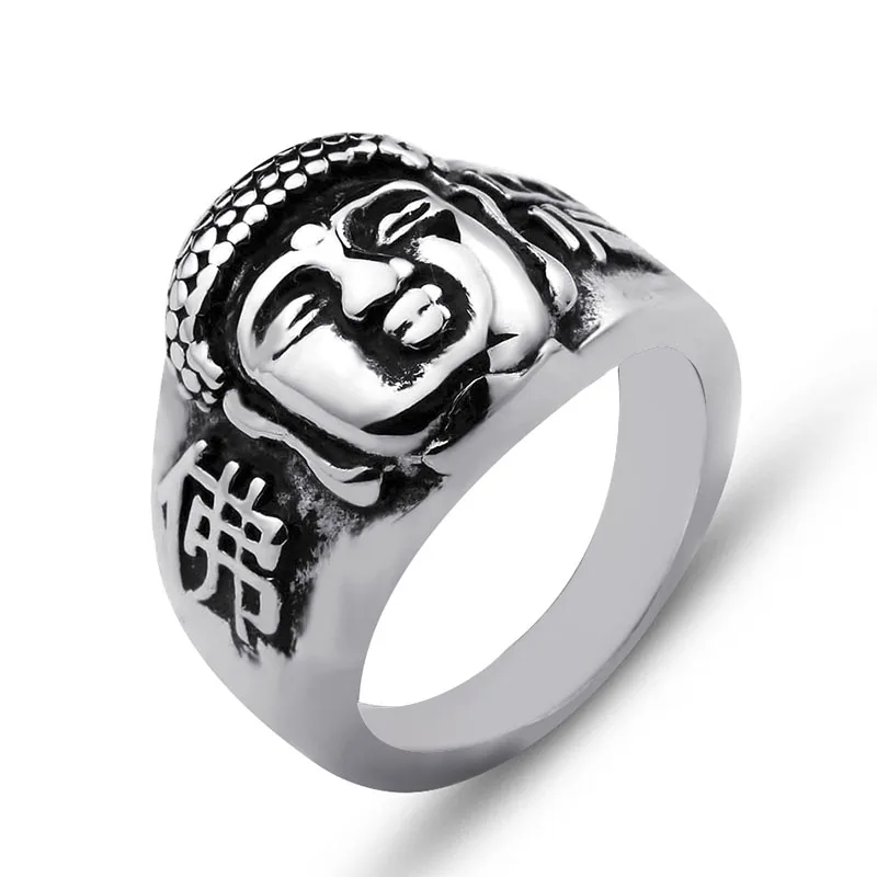 

Men's Buddha Head Bless Ring 316L Stainless Steel Buddhism Ring Jewelry for Men Women Wholesale Price