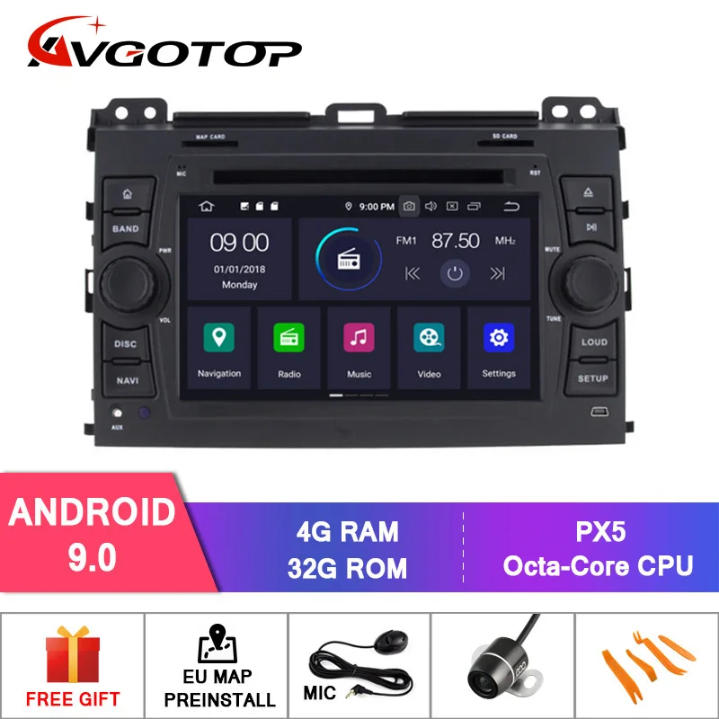AVGOTOP автомобильный dvd-плеер для TOYOTA PRADO 120 Восьмиядерный Android 9,0 Автомобильный видеорегистратор с радио/wifi+ DSP+ DAB+ OBD навигация