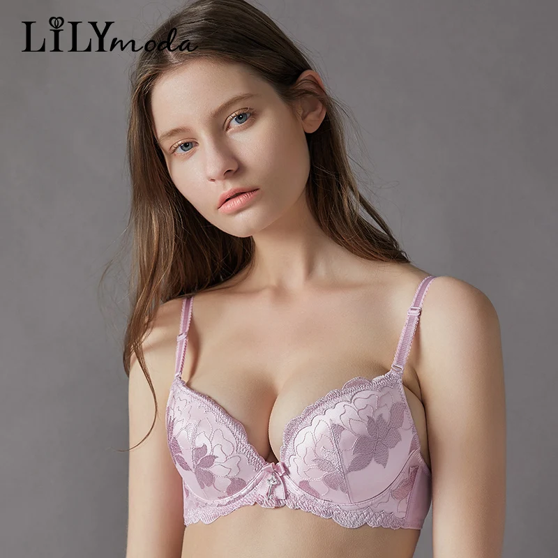 Lilymoda летние женские красивые цветочные Роскошные вышивка кружева водный бюстгальтер 3/4 чашка пуш-ап нижнее белье сексуальное женское белье бюстгальтер