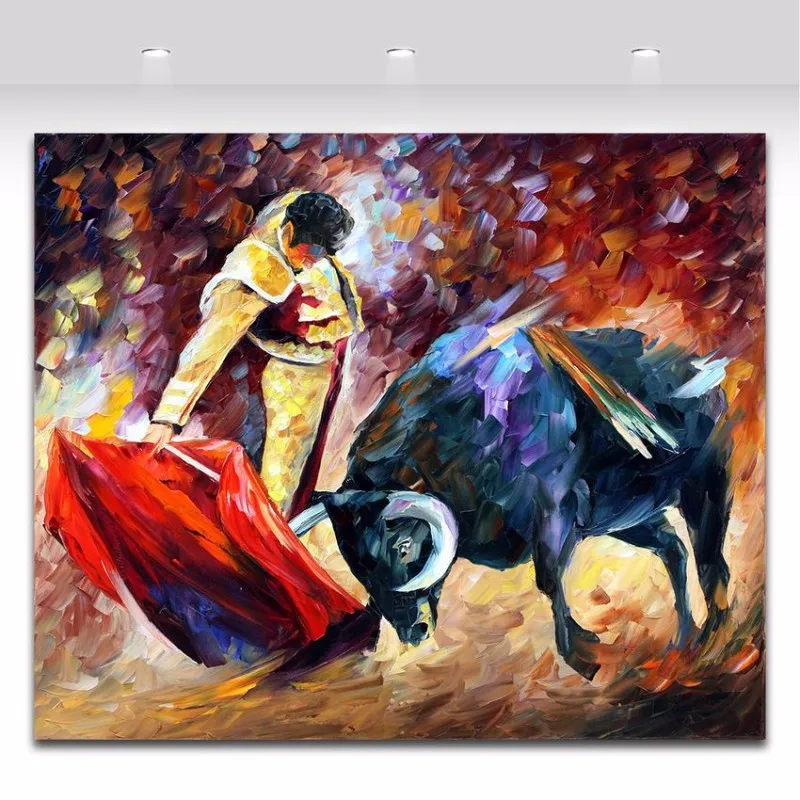 Замечательный испанский бой быков палитра нож живопись холст картина Картина