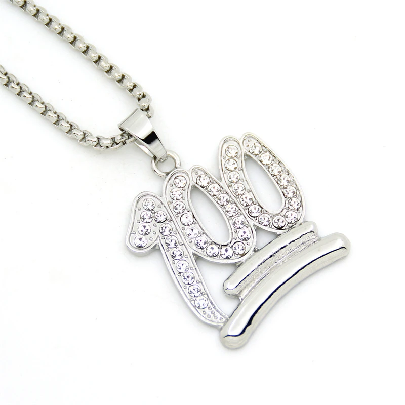 Золотой Emoji 100 подвеска с логотипом Нержавеющая сталь Iced Out Bling со стразами и