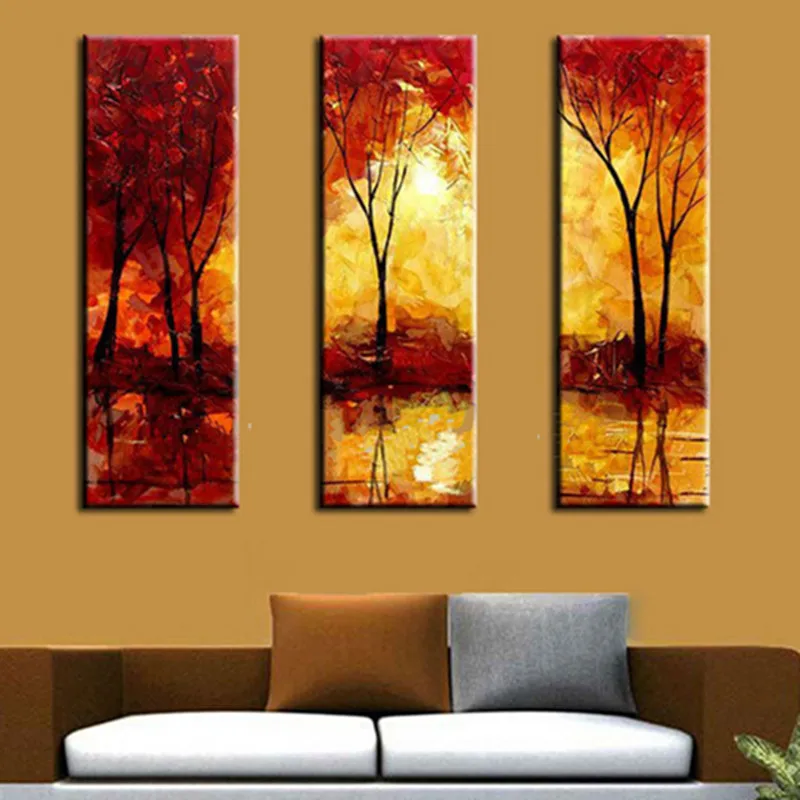 Knife Gold Red Wall Painting Hand Painted Abstract Landscape Oil Paintings on Canvas Home Decor Art Handmade Trees Pictures | Дом и сад