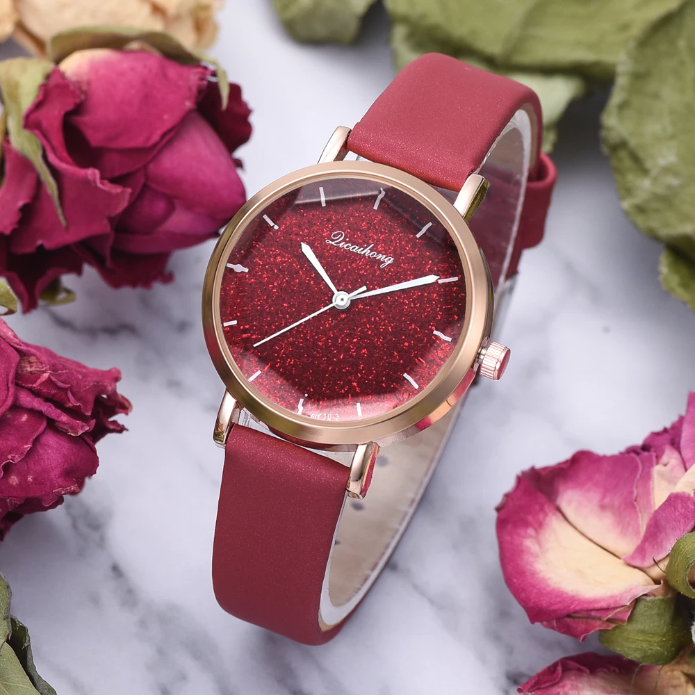 Женские наручные часы женские кожаные розовые золотые кварцевые Модный