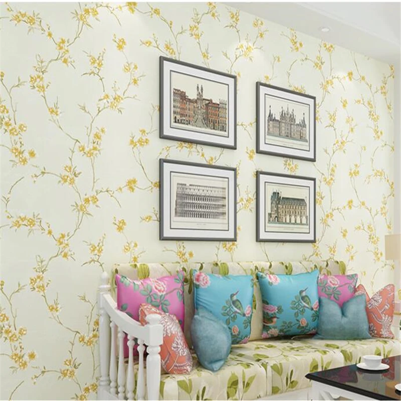 

beibehang Pastoral 4D three-dimensional wallpaper Plum tree branches imitation hand-embroidered non-woven living room wall