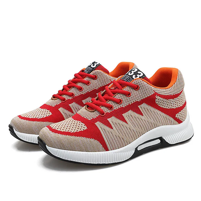 Beige Red Misalwa/весенне-летние дышащие мужские кроссовки с подъемом 5 см; повседневная обувь из сетчатого материала с сеткой; Inrease; Мужская обувь унисекс; женская обувь для влюбленных - Цвет: Beige Red