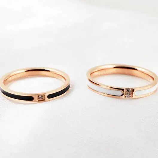 Кольца из нержавеющей стали цвета розового золота для женщин модные черные/белые