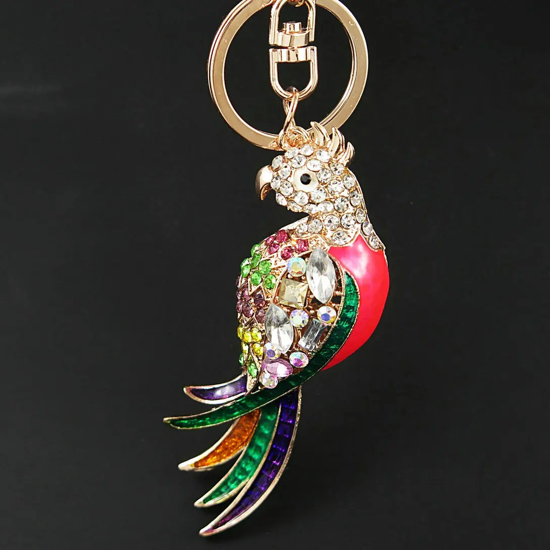New Fashion Women Colorful Cute Keychains Metal Pendant Keyrings Parrot Bird Crystal Charm Keyholder Car Key Chain Ornaments | Украшения и