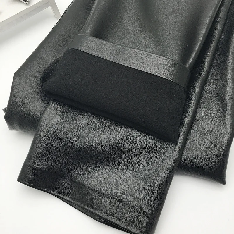 

Autumn Winter Fleece Leggings Women Faux Leather Shiny Legging Push Up Woman Thick Warm Leggins Black Pencil Pants