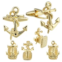 anchors cufflinks with studs for tuxedo shirt luxury gold color nautical sailing cuff link buttons