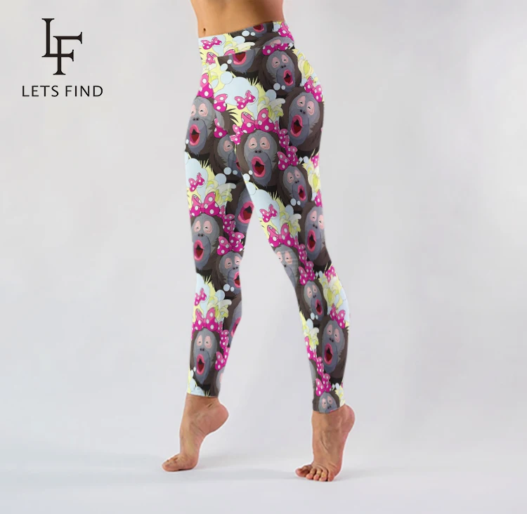 LETSFIND New Style Women's Workout Leggings Fashion Cute Cartoon Design Milk Silk Digital Printing High Waist Pants