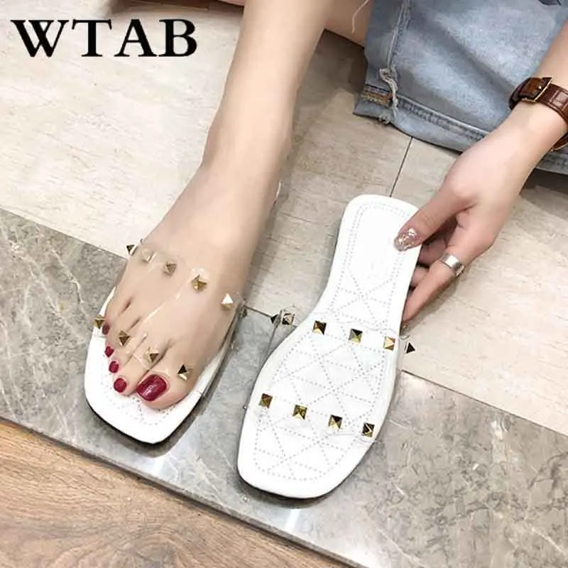 Тапочки WTAB женские с заклепками модные элегантные летние тапочки пляжные