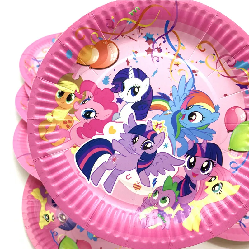 Тема My Little Pony, 41 шт./лот, одноразовые украшения для дня рождения, принадлежности для детского душа, посуда, кружки, тарелки, салфетки, скатерть
