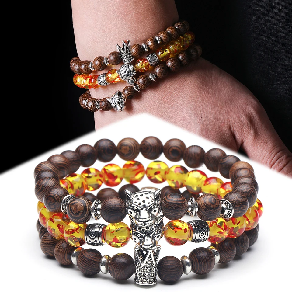 Пары 8MM бусы Мужчины Браслет Ювелирные Изделия Дерево и Пчелиный Воск Сплава Из