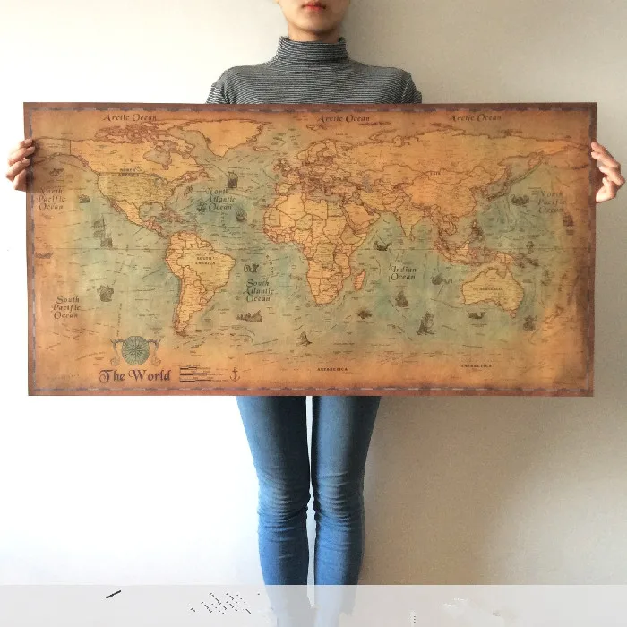 Большой винтажный морской карты ВИНТАЖНЫЙ ПЛАКАТ из крафт-бумаги настенные