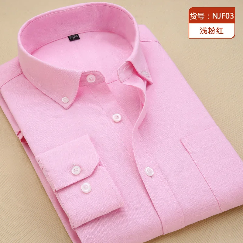 Pink Оксфордская Мужская рубашка, белая, розовая, мужская рубашка camicas Social, однотонная, мужская, с длинным рукавом, облегающая, формальная, для мужчин, одежда - Цвет: Pink