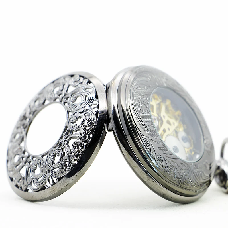 Deluxe Silver Gold Roman Display Dial Mechanical Pocket Watch Vintage Steampunk Manual Chain Necklace Pendant Accessory Clock