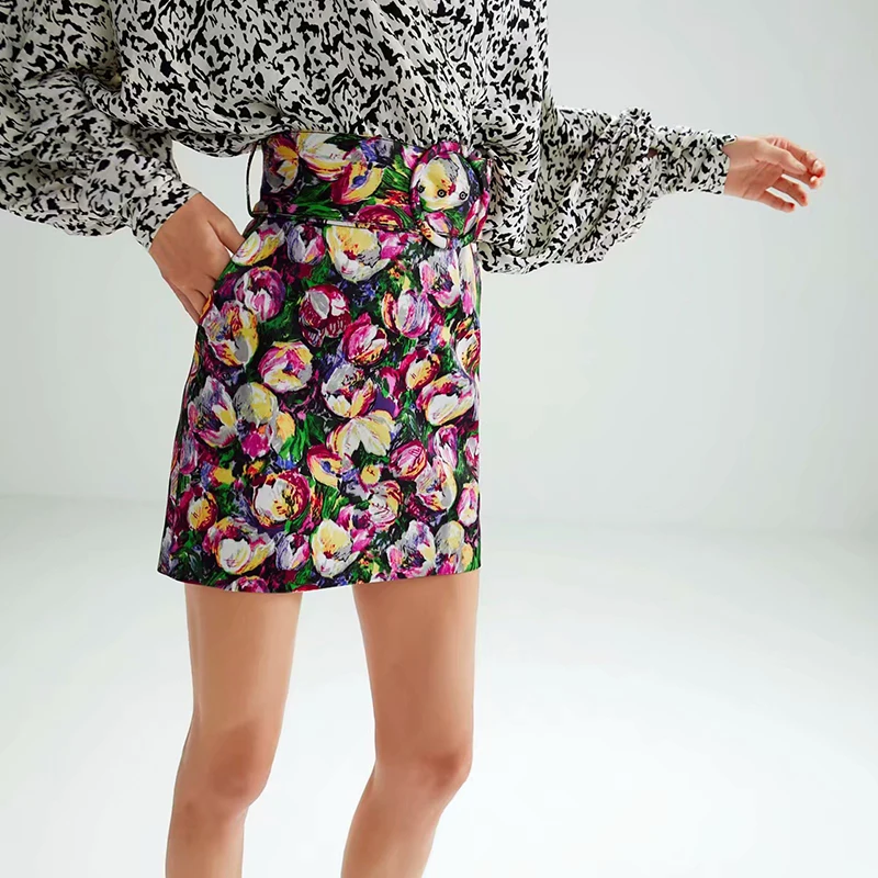 Чудо ретро с цветочным рисунком мини юбки винтажные пояса женские