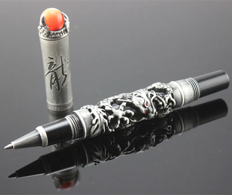 

Luxury JinHao Embossed Dragon king Play red Bead roller pen Gift Collection roller ball pen refill Pencil Box select Dragon pen