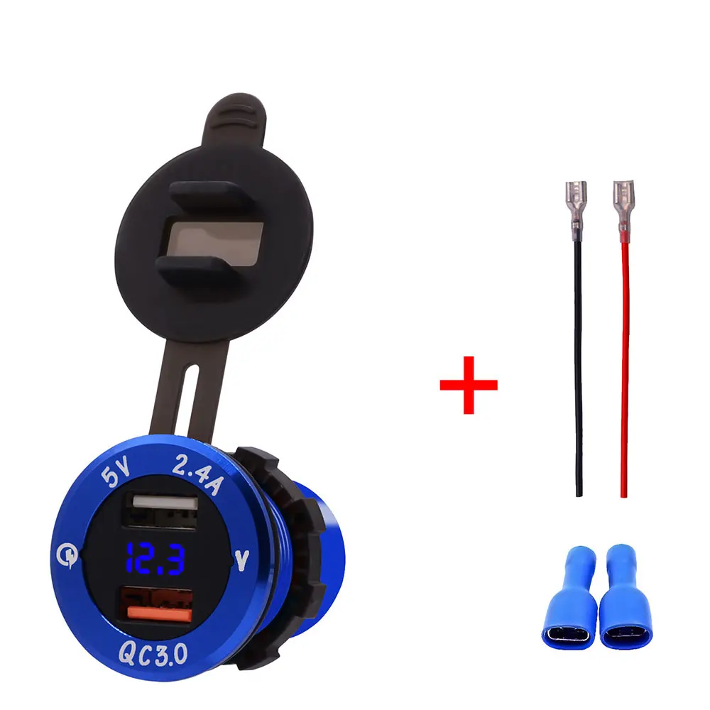 Blue style2 QC 3,0 автомобильный мотоцикл прикуриватель двойной USB разветвитель зарядное устройство адаптер светодиодный вольтметр гнездо из алюминиевого сплава для iPhone Android - Название цвета: Blue style2