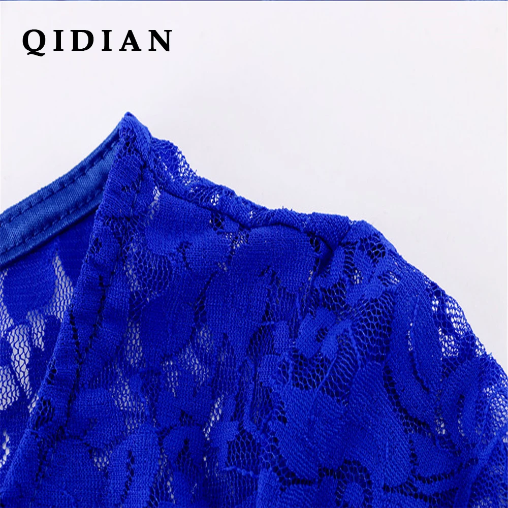 QI DIAN 6XL Plus Size Dress Fashion Women Elegant Sweet Hallow Out Lace Sexy Party Princess Slim Summer Dresses Vestidos | Женская
