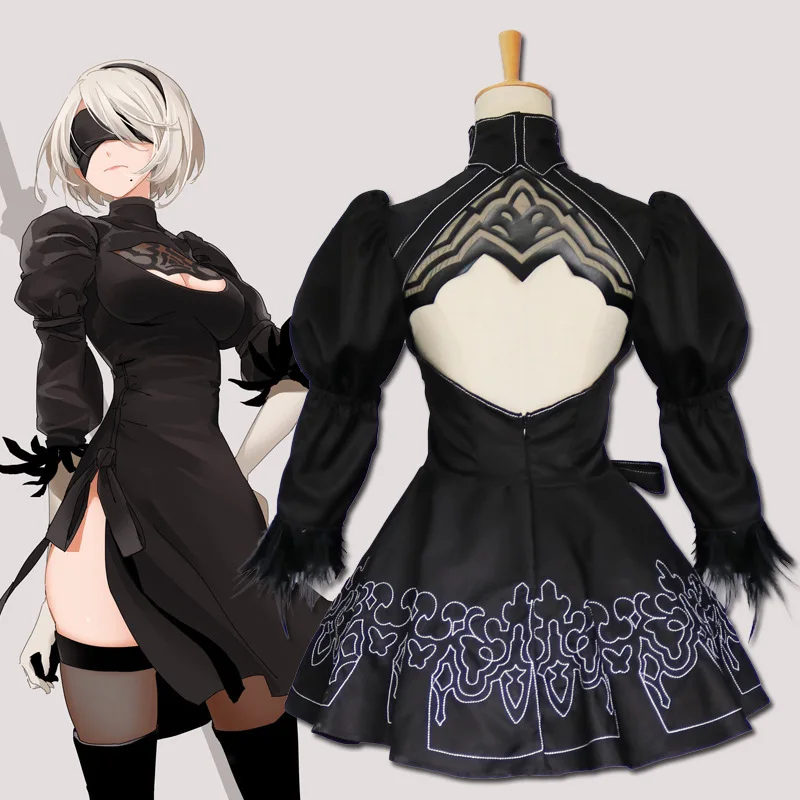 NieR: Automata YoRHa No. 2 TypeB 2B Униформа платье косплей костюм из аниме для Хэллоуина