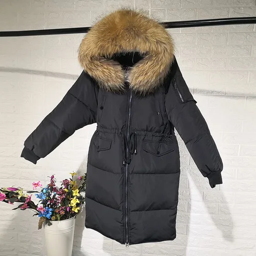 Black-brown fur AYUNSUE женские куртки-пуховики Зимние Пальто женские теплые парки с воротником из натурального меха длинное женское пальто Chaqueta Mujer KJ477 - Цвет: Black-brown fur