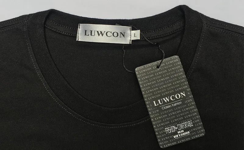 LUWCON брендовая мужская хлопковая футболка, мужские однотонные футболки с коротким рукавом из хлопка, Мужская одежда, повседневные футболки с круглым вырезом