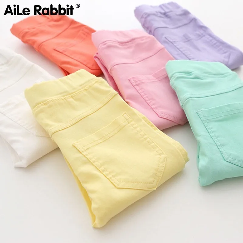 AiLe Rabbit/штаны для девочек; Новая детская одежда высокого качества; сезон весна-лето; модные детские брюки; узкие брюки ярких цветов для девочек