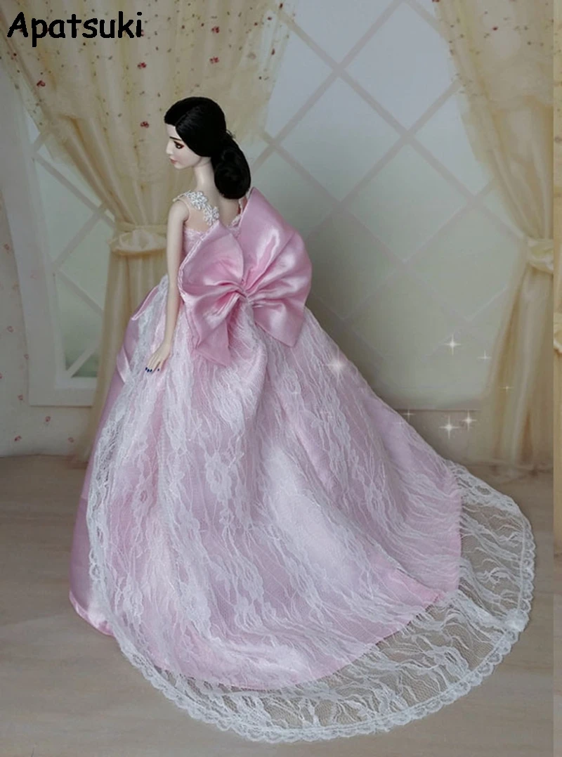 Розовое свадебное платье с бантом для куклы Барби одежда 1:6 вечерняя длинные