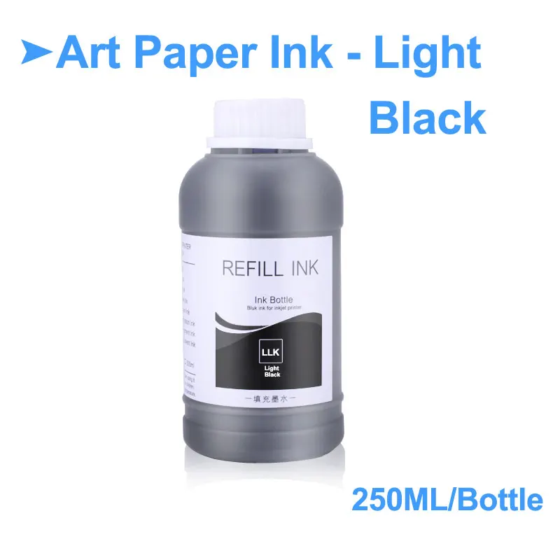 Light Black-250ml 250 мл/бутылка художественная бумажная чернильная бутылка для Epson P50 P60 L800 1390 1400 1410 1500 Вт Заправка принтера чернила художественная бумага пигментные чернила для Epson - Цвет: Light Black-250ml